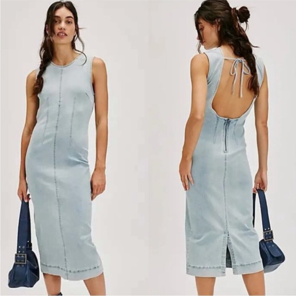 FREE PEOPLE Tell Me About It Midi Dress Size 10 NWOT Bleachout Color